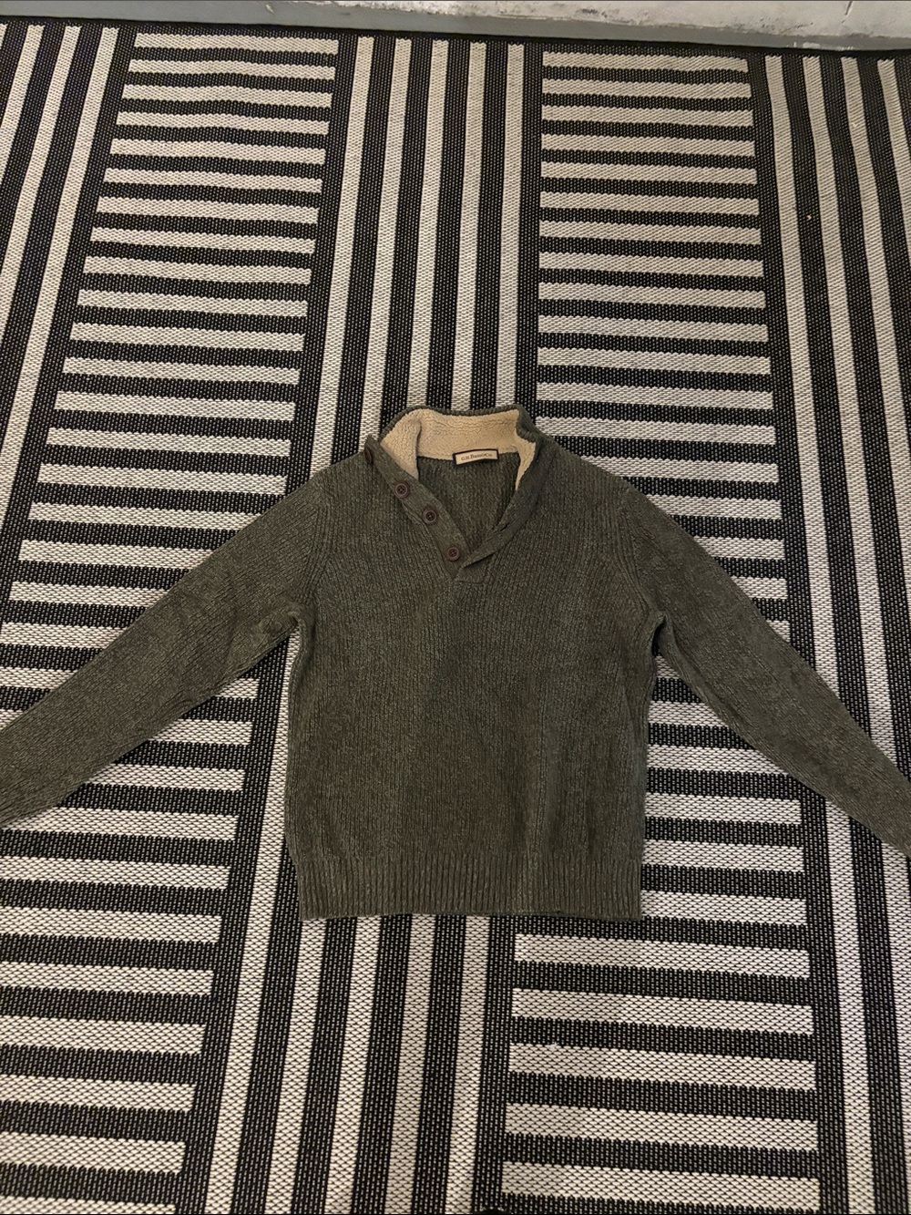 G.H. Bass & Co. Olive Green V-Neck Shawl Sweater with Button Detail